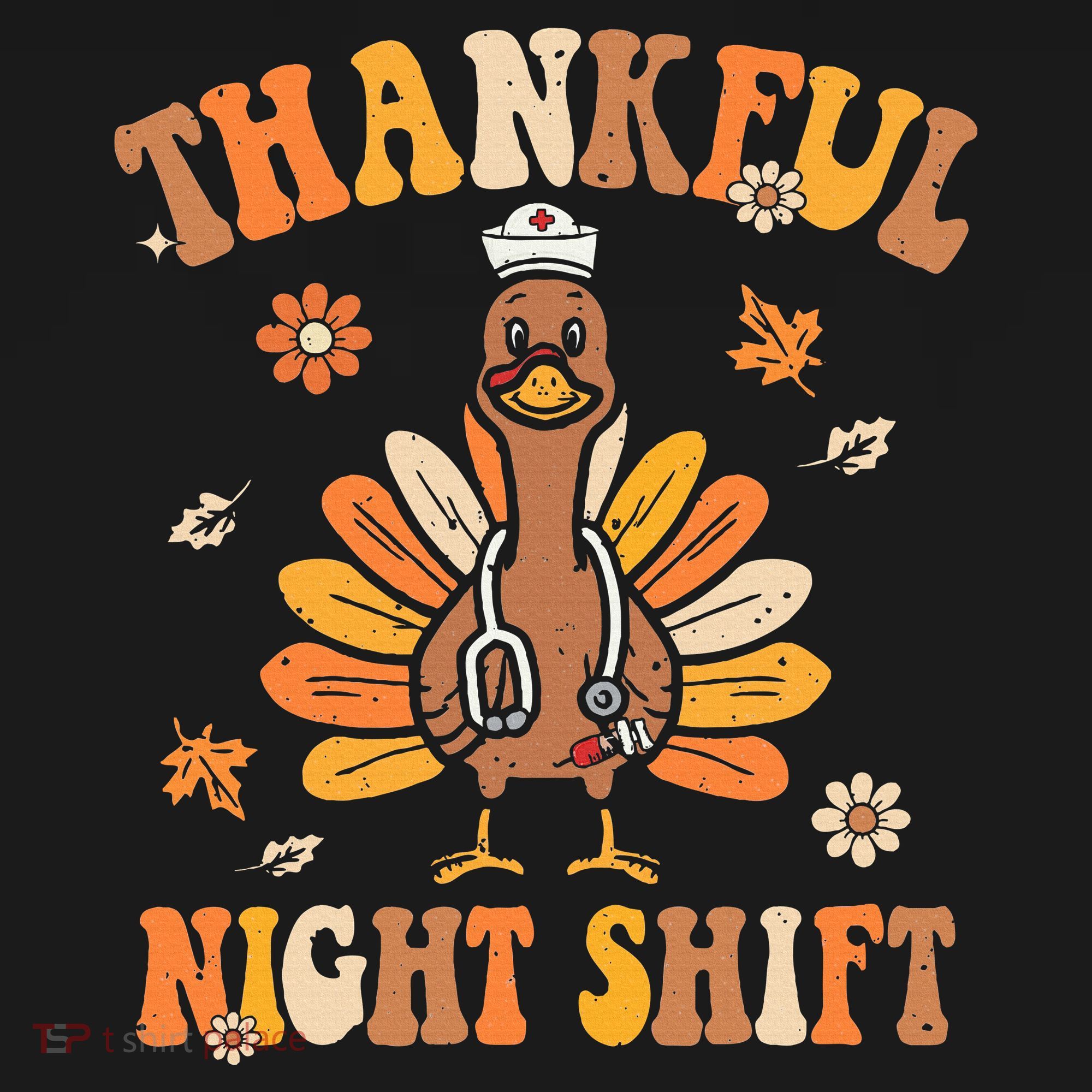Thankful Night Shift Nurse Groovy Thanksgiving Turkey Nurse Women's Tank Top