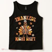 Thankful Night Shift Nurse Groovy Thanksgiving Turkey Nurse Tank Top thumb 2