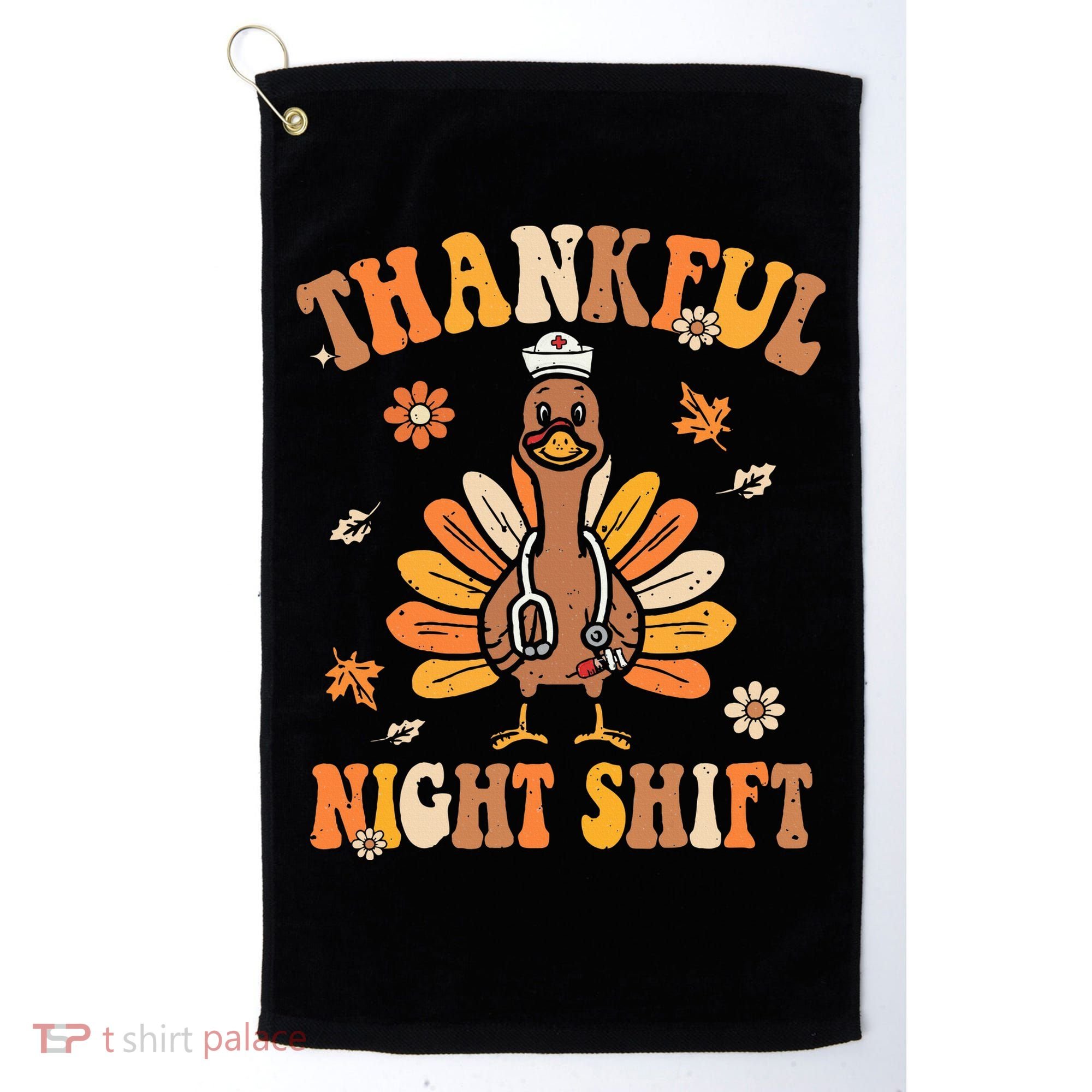 Thankful Night Shift Nurse Groovy Thanksgiving Turkey Nurse Golf Towel