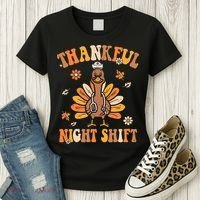 Thankful Night Shift Nurse Groovy Thanksgiving Turkey Nurse Women's T-Shirt thumb 3