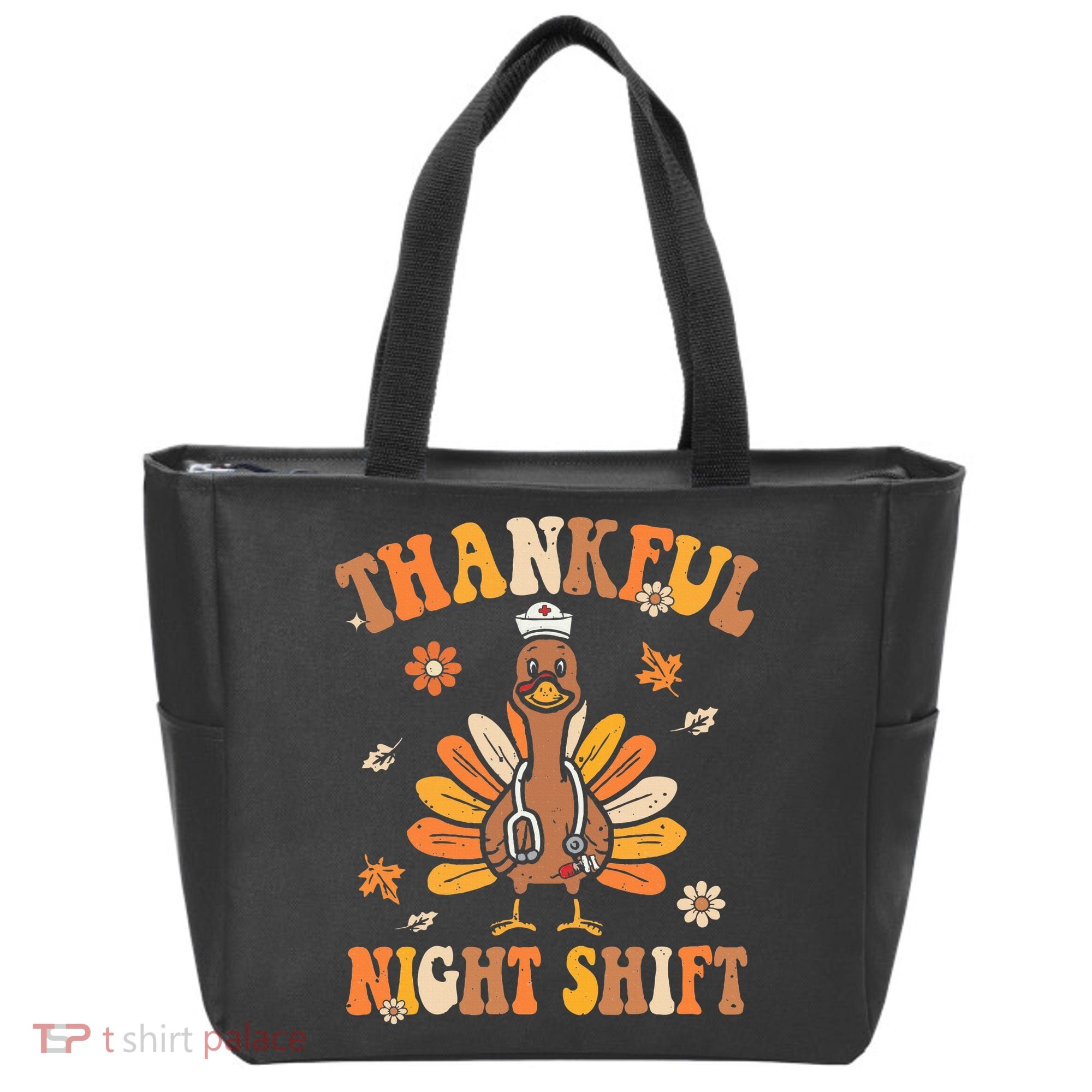 Thankful Night Shift Nurse Groovy Thanksgiving Turkey Nurse Tote Bag