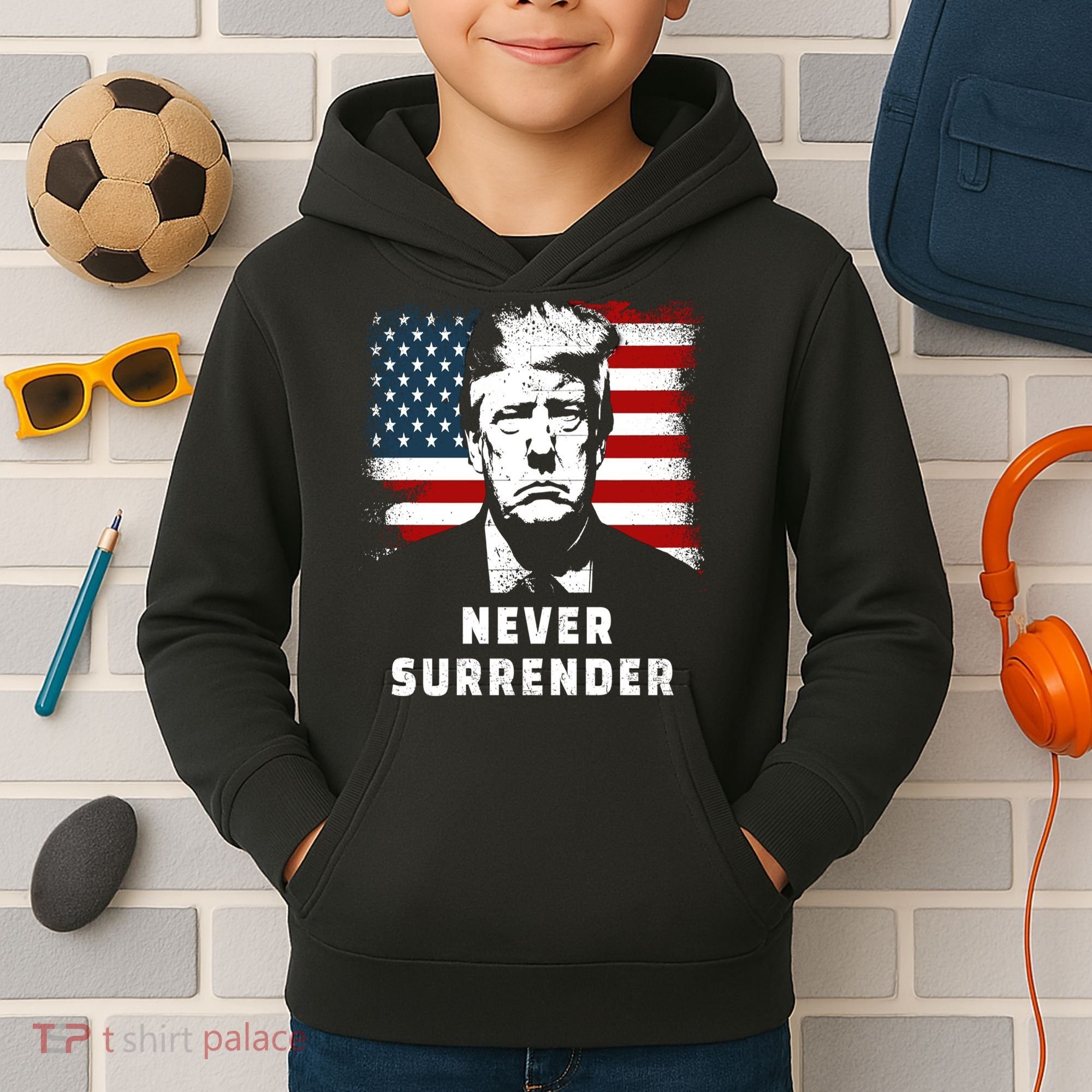 Trump Never Surrender Kids Hoodie
