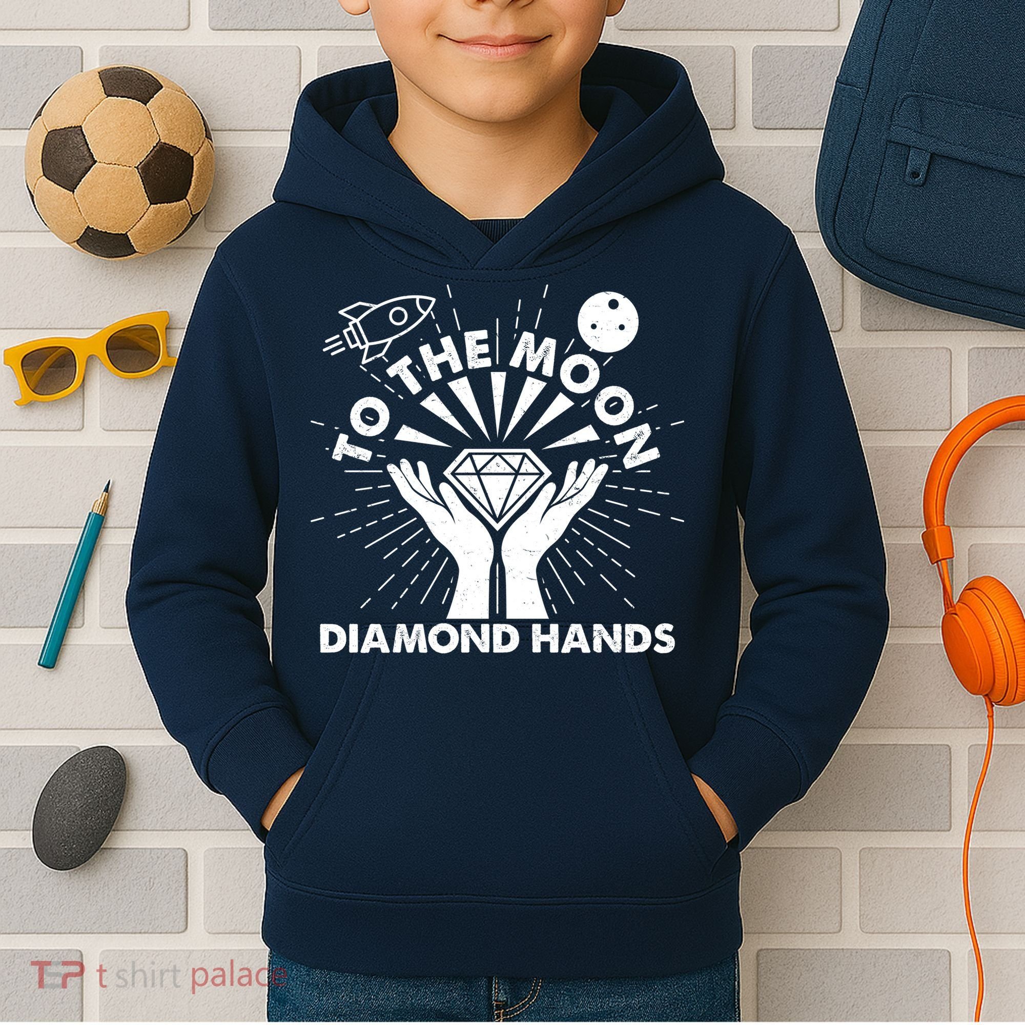 To The Moon Diamond Hands Crypto Currency Kids Hoodie