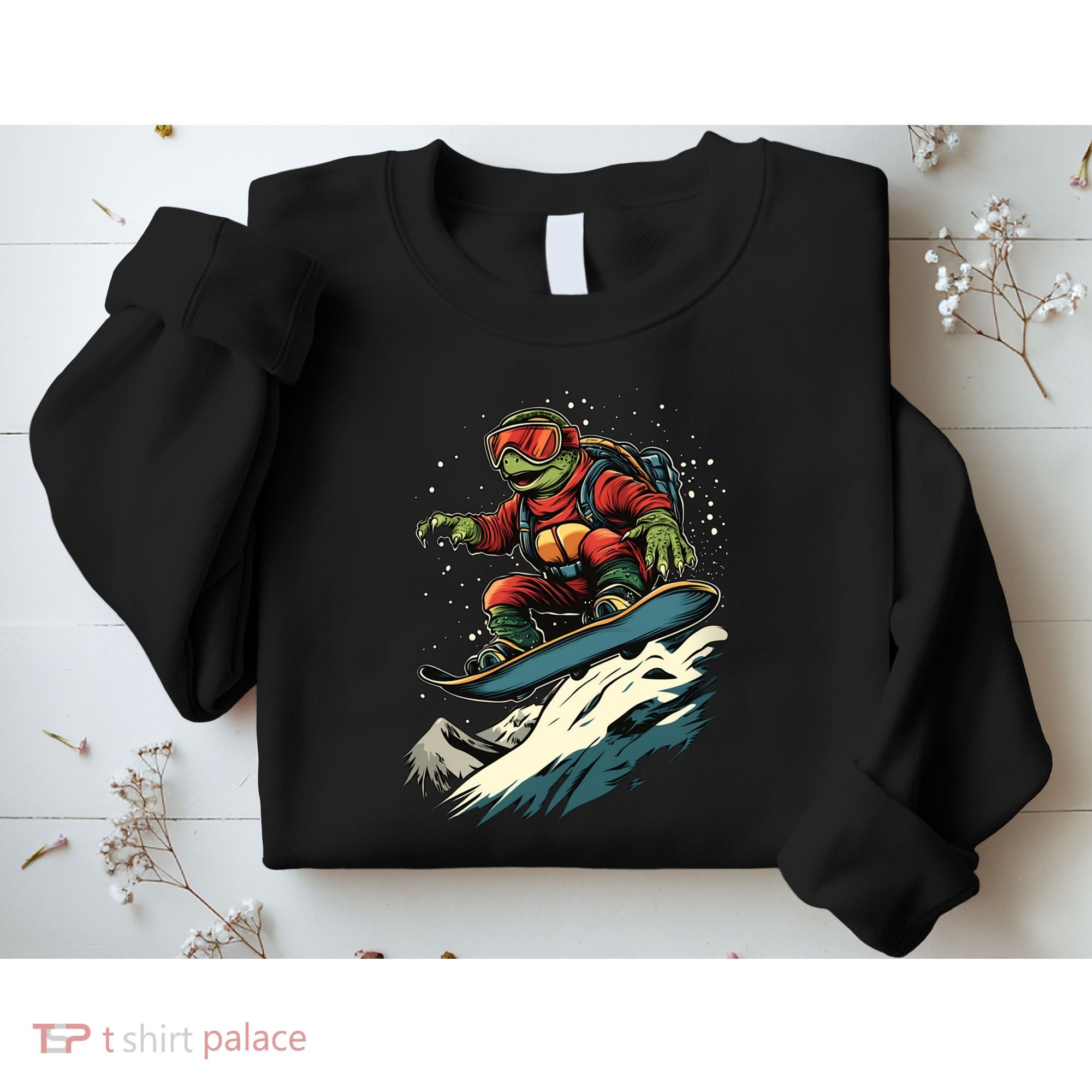Turtle On A Snowboard Snowboarding Sweatshirt