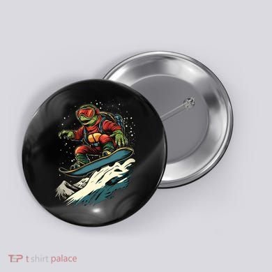 Turtle On A Snowboard Snowboarding Button