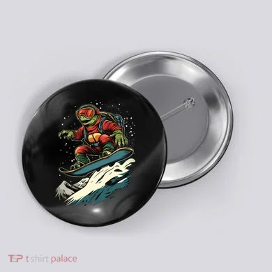 Turtle On A Snowboard Snowboarding Button