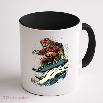 Turtle On A Snowboard Snowboarding Coffee Mug back