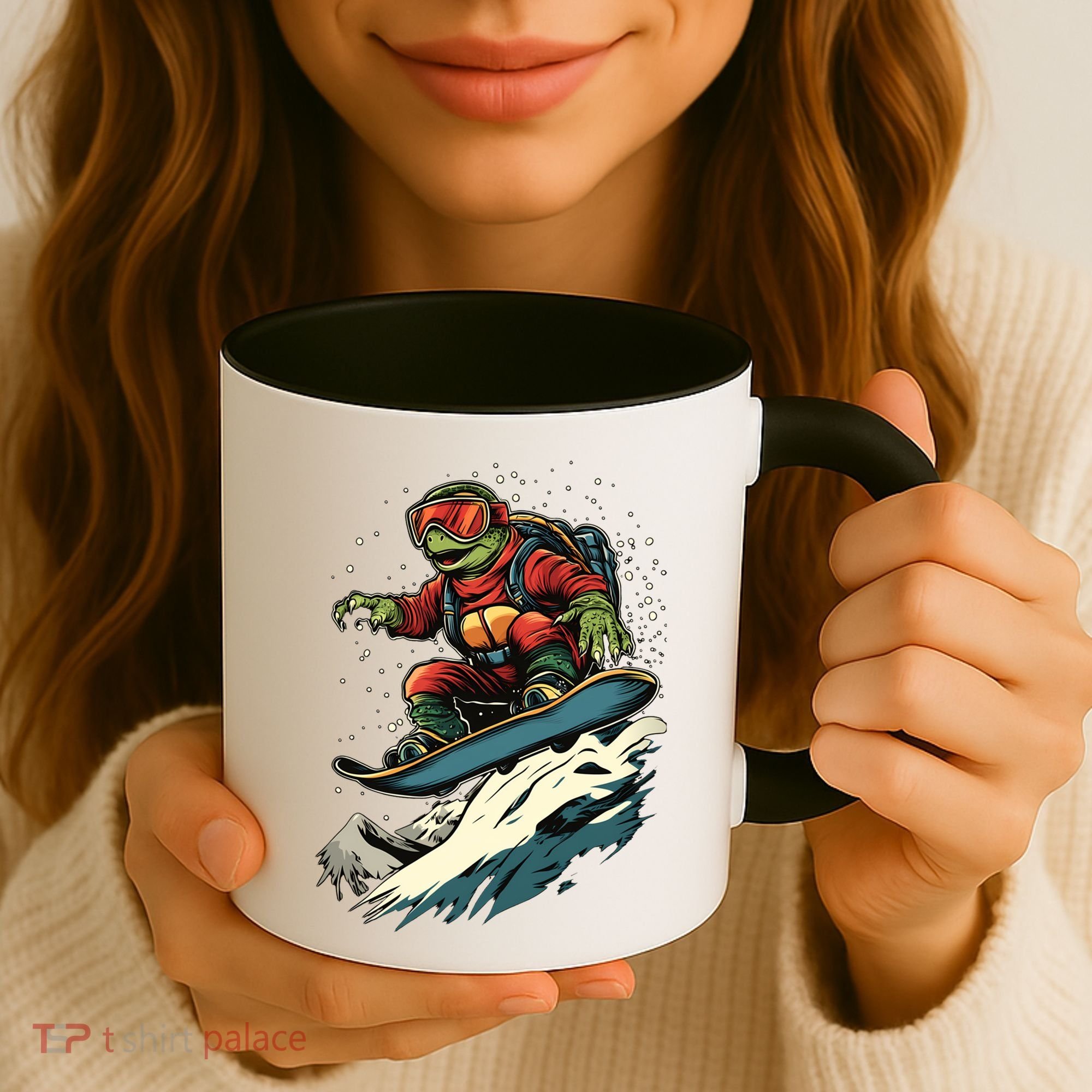Turtle On A Snowboard Snowboarding Coffee Mug