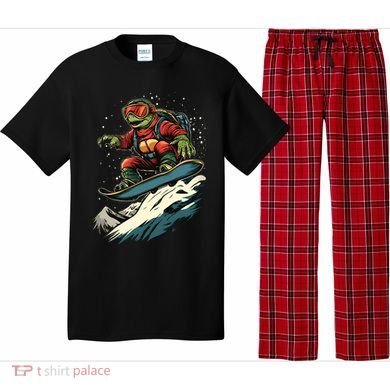 Turtle On A Snowboard Snowboarding Pajama Set
