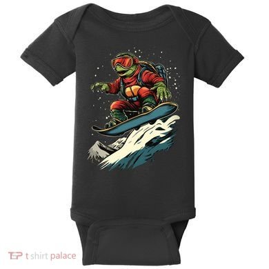 Turtle On A Snowboard Snowboarding Baby Bodysuit