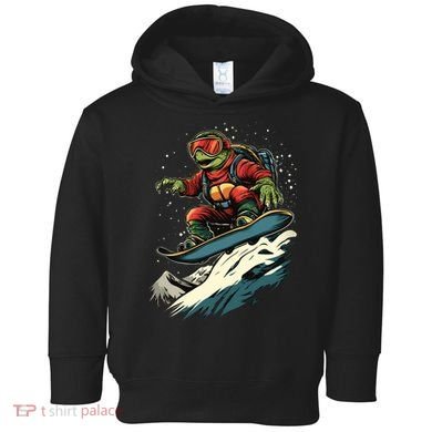 Turtle On A Snowboard Snowboarding Toddler Hoodie