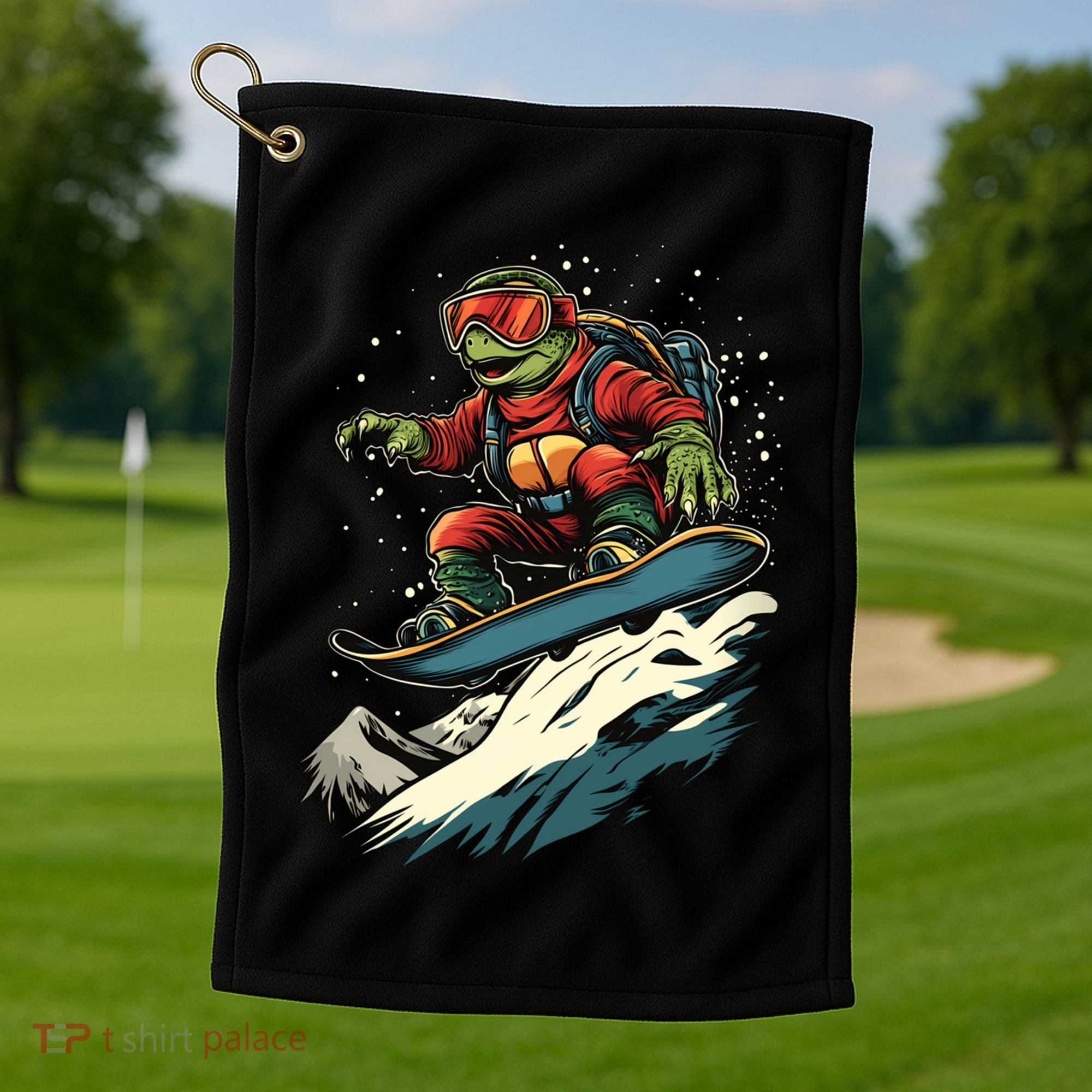Turtle On A Snowboard Snowboarding Golf Towel
