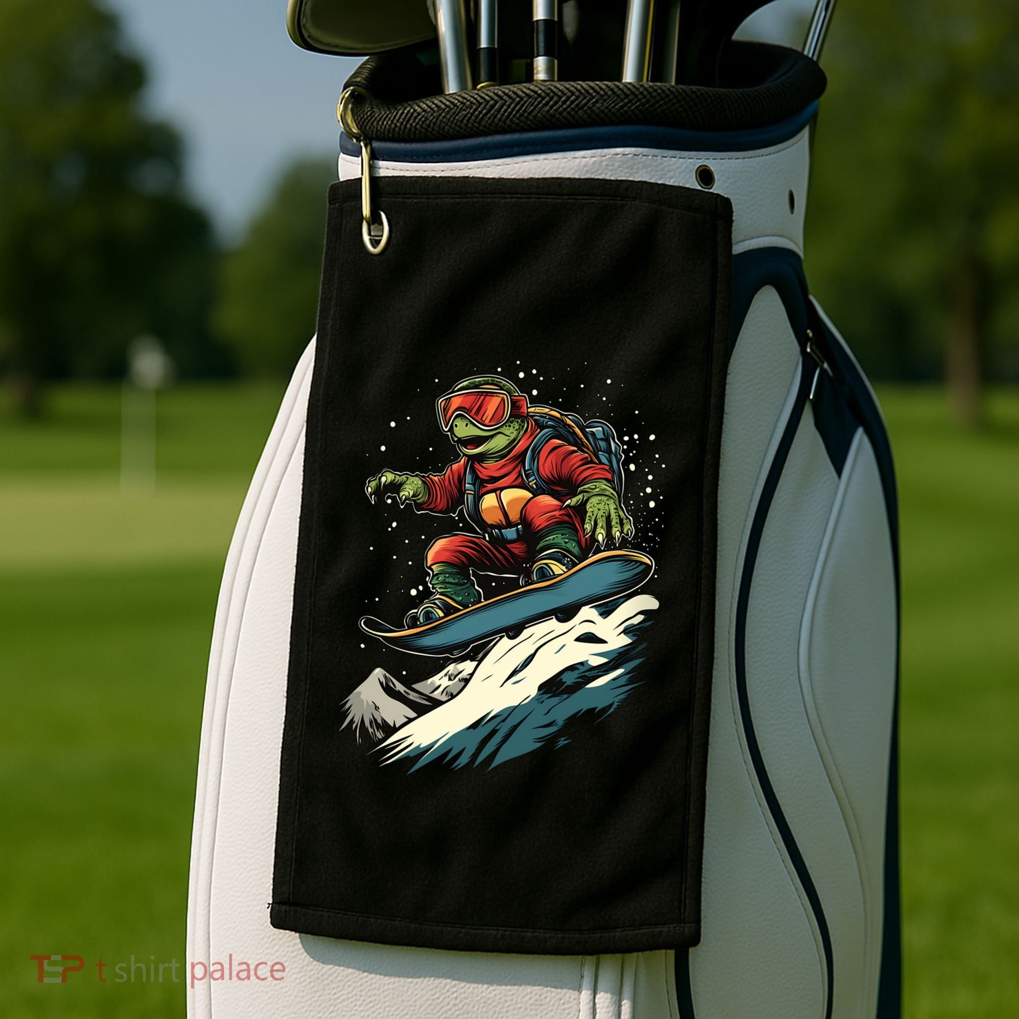 Turtle On A Snowboard Snowboarding Golf Towel