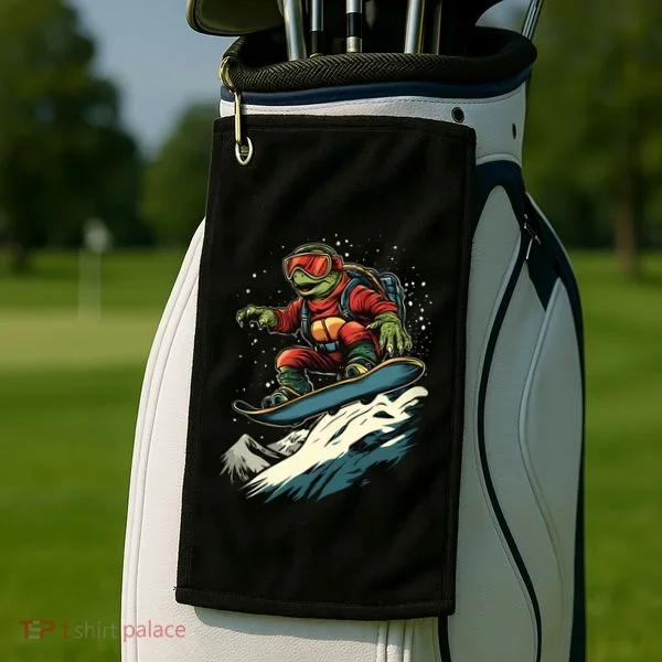 Turtle On A Snowboard Snowboarding Golf Towel