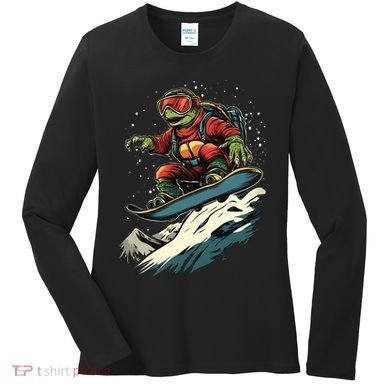 Turtle On A Snowboard Snowboarding Women's Long Sleeve Shirt
