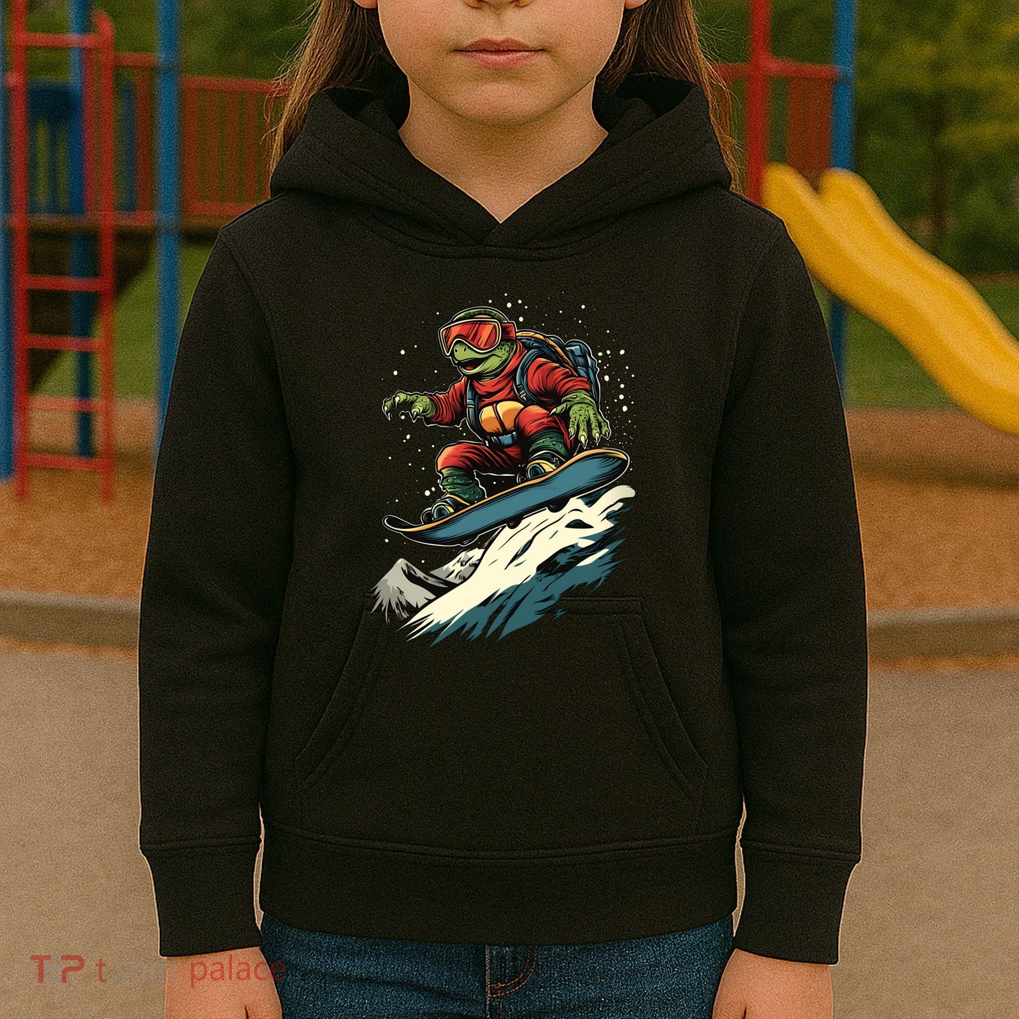 Turtle On A Snowboard Snowboarding Kids Hoodie