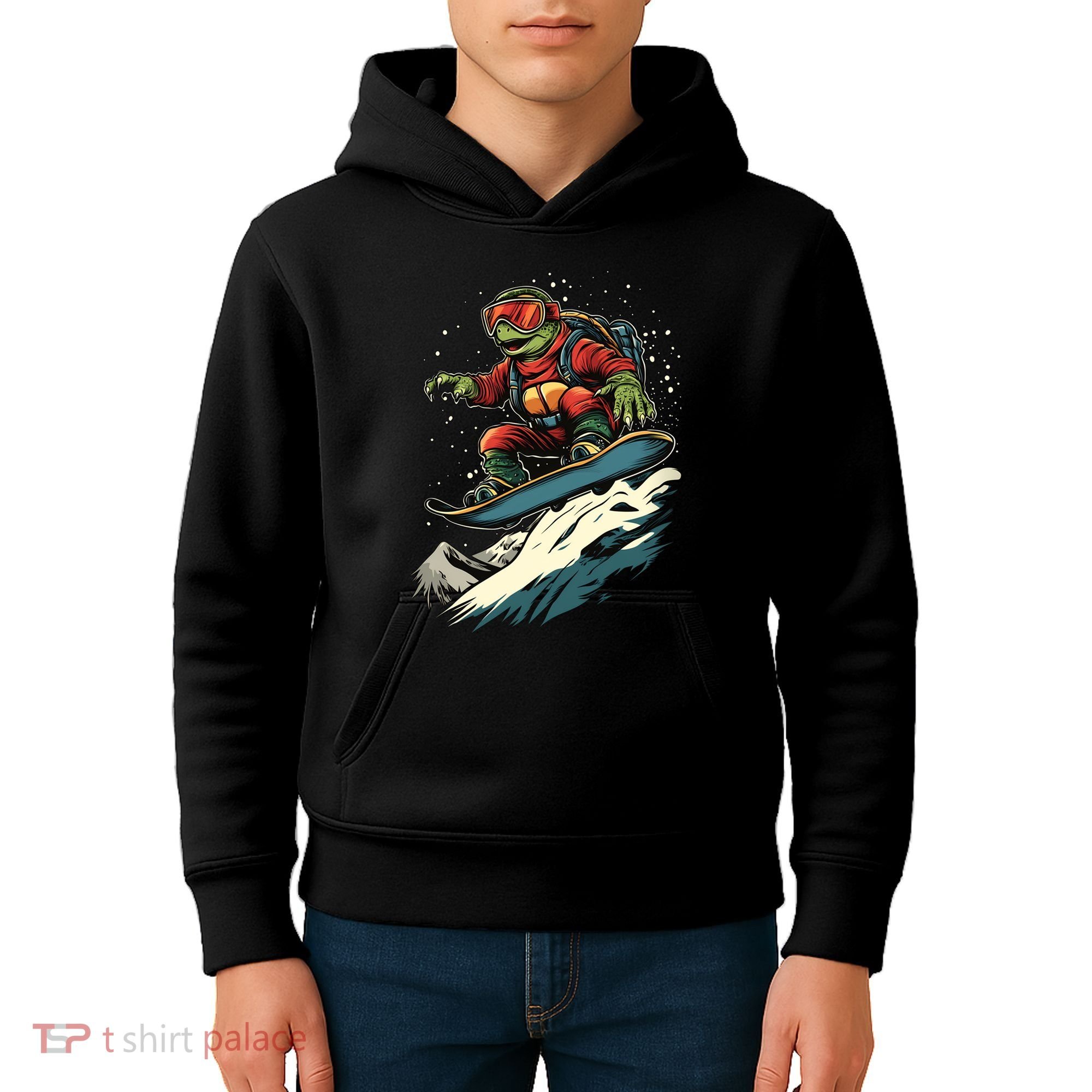 Turtle On A Snowboard Snowboarding Kids Hoodie