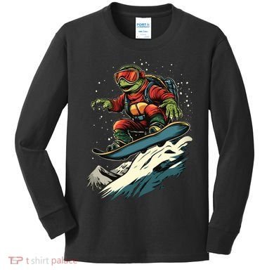 Turtle On A Snowboard Snowboarding Kids Long Sleeve Shirt