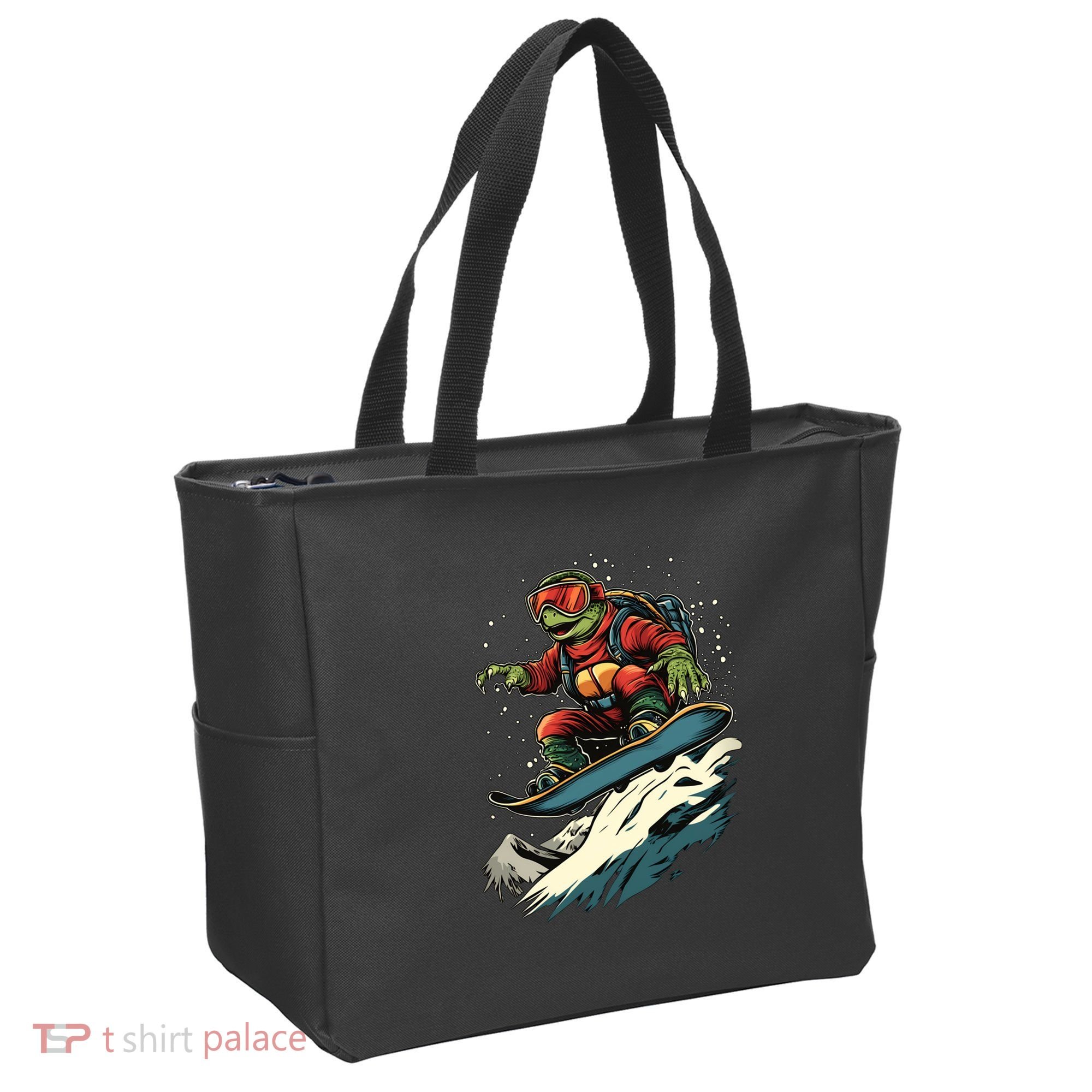 Turtle On A Snowboard Snowboarding Tote Bag