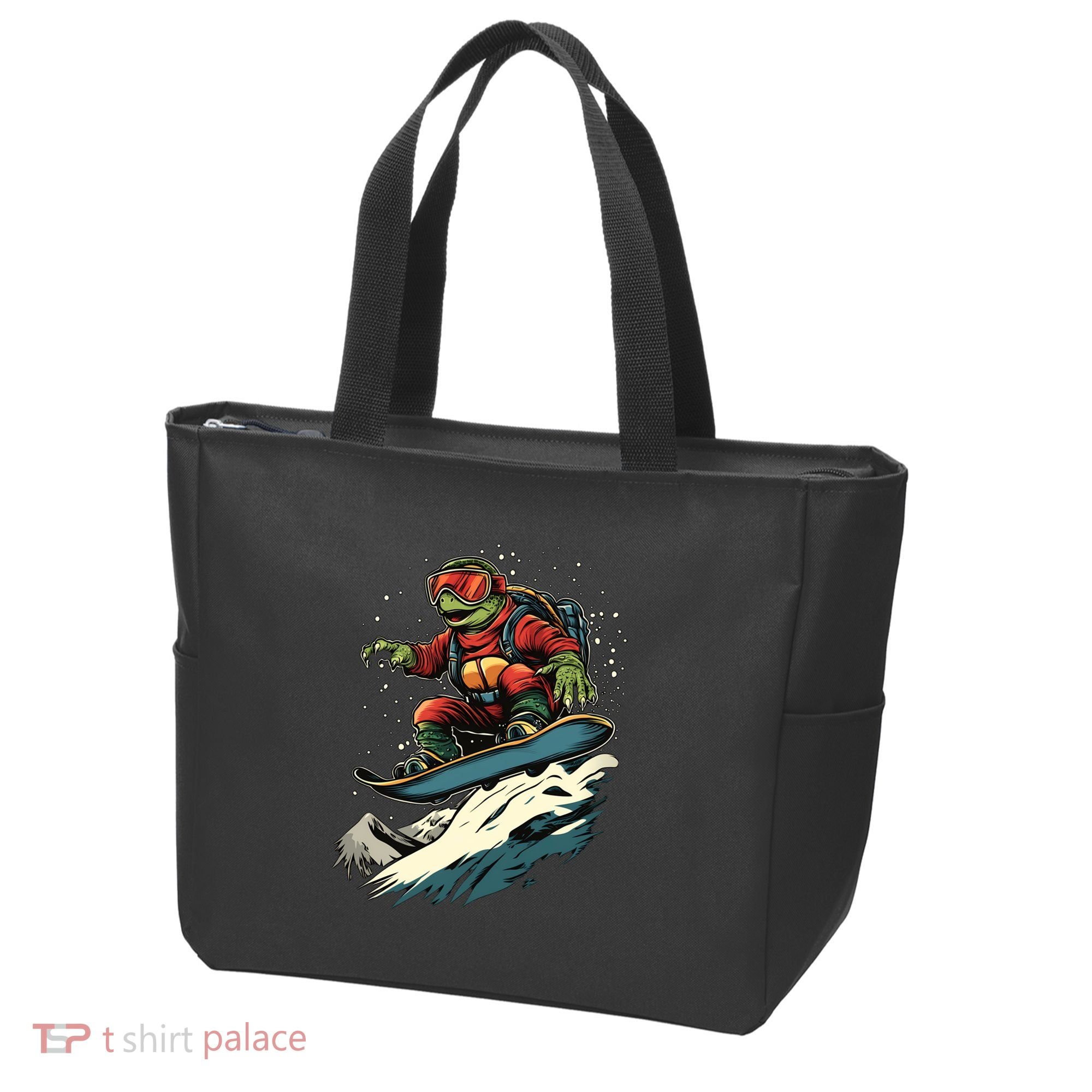 Turtle On A Snowboard Snowboarding Tote Bag