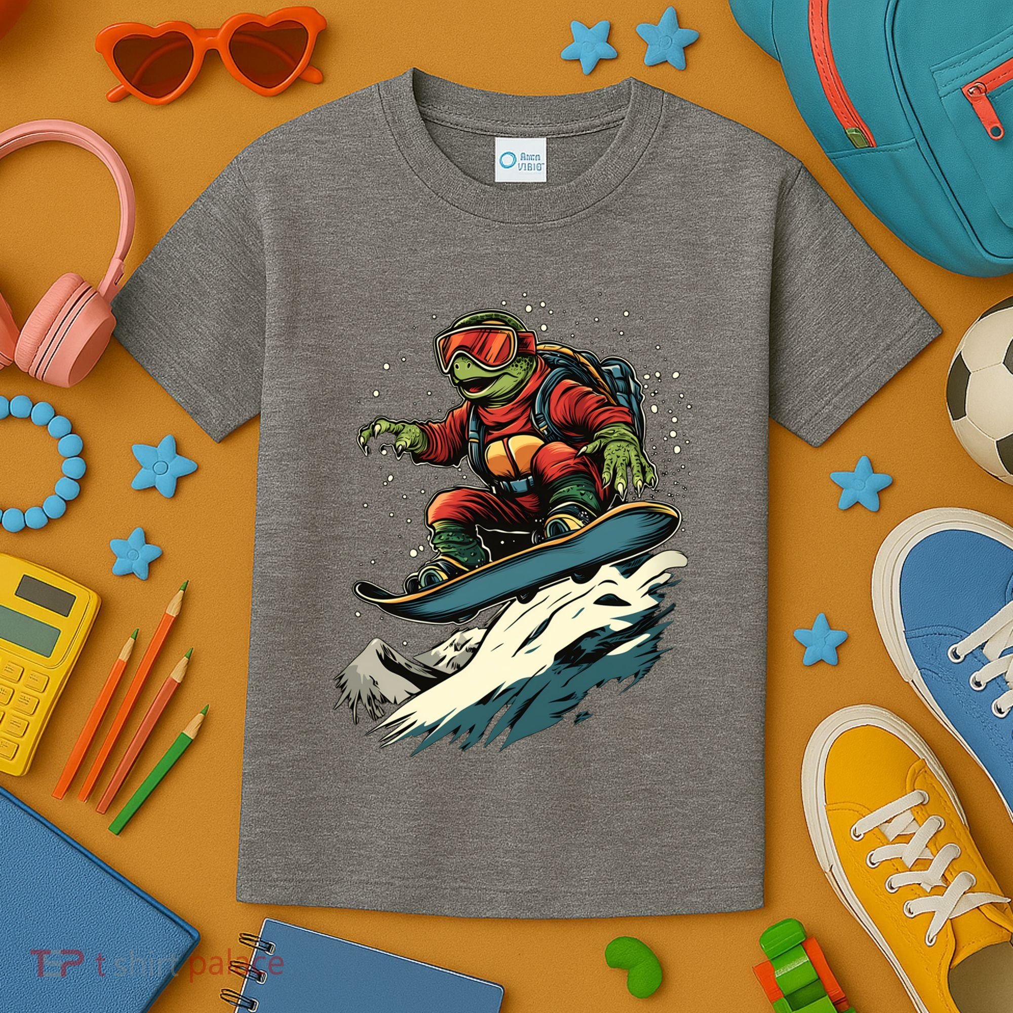 Turtle On A Snowboard Snowboarding Kids T-Shirt