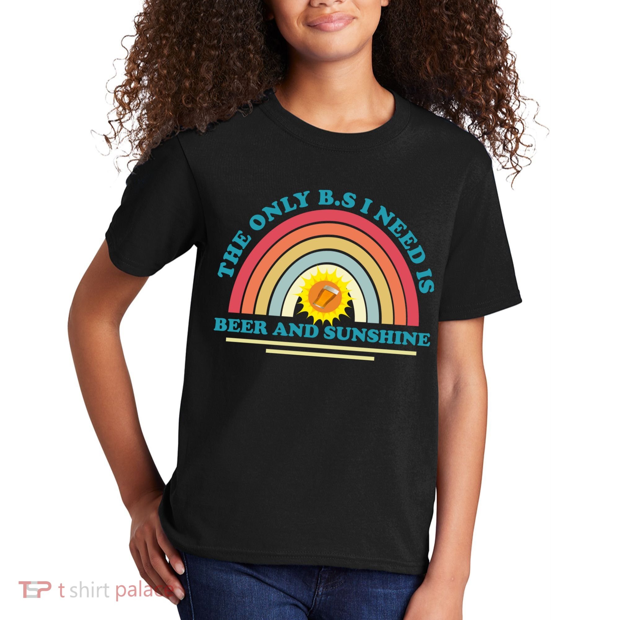 The Only BS I Need Is Beer And Sunshine Boho Rainbow Kids T-Shirt