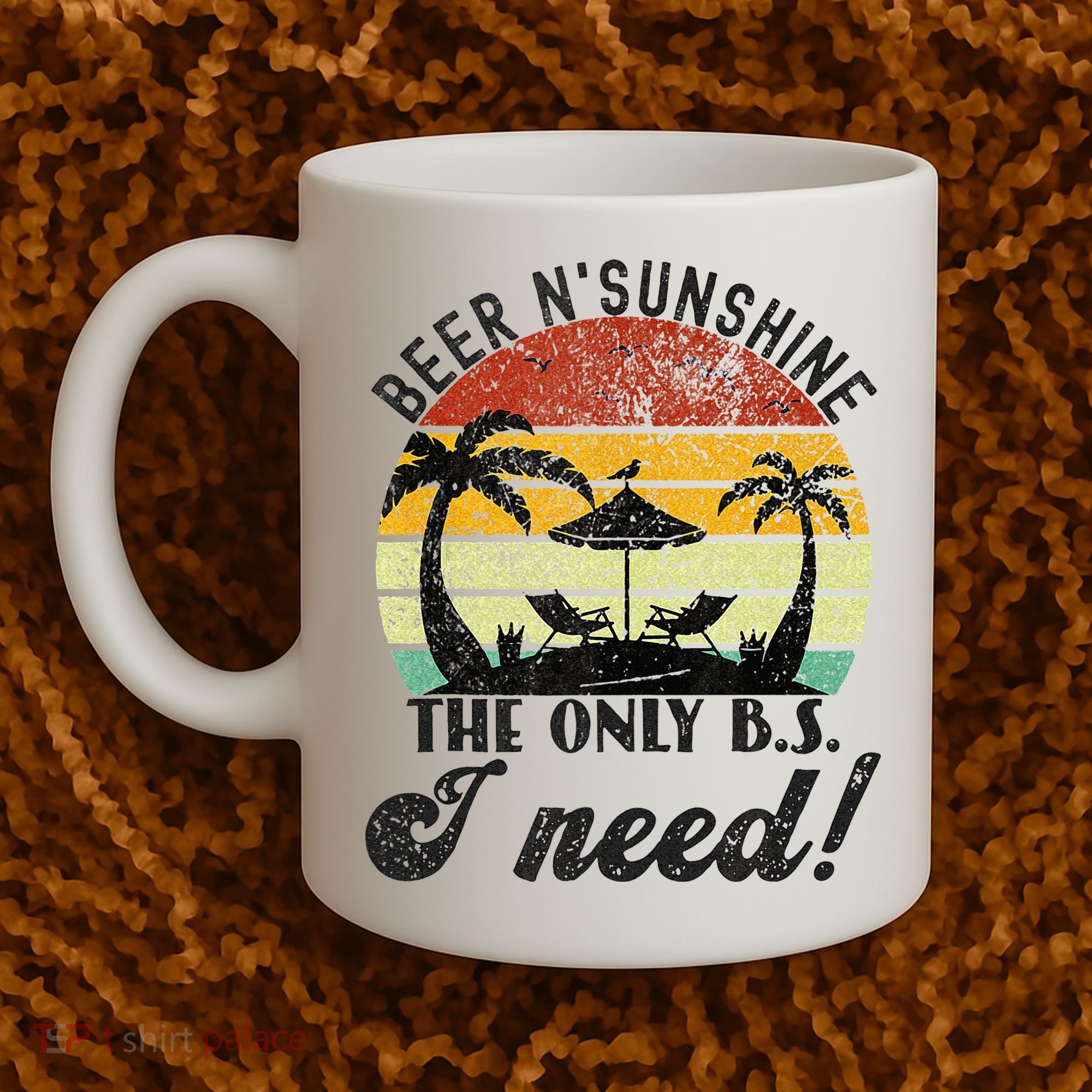 The Only BS I Need Is Beers And Sunshine Retro Beach Coffee Mug