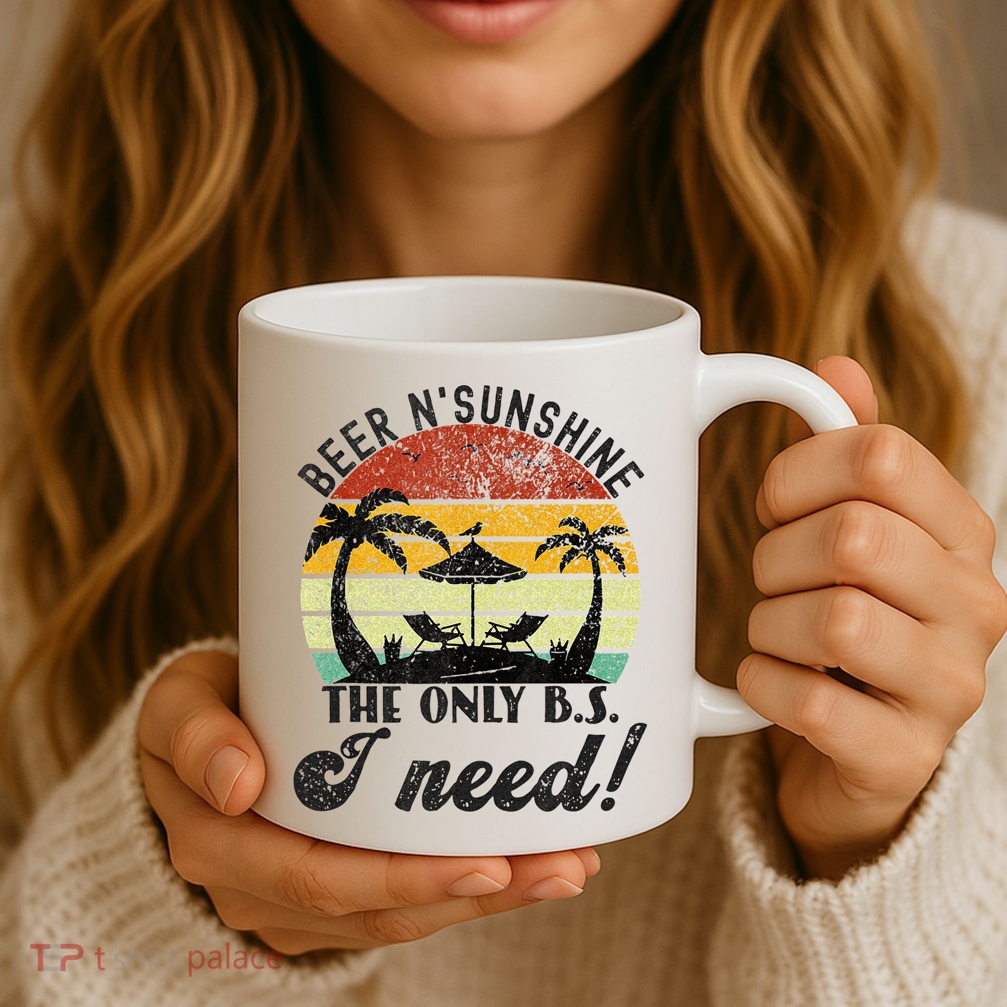 The Only BS I Need Is Beers And Sunshine Retro Beach Coffee Mug
