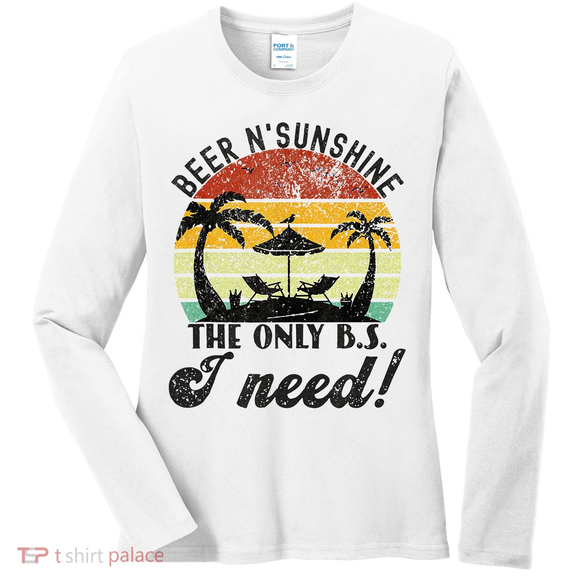 The Only BS I Need Is Beers And Sunshine Retro Beach Women's Long Sleeve Shirt