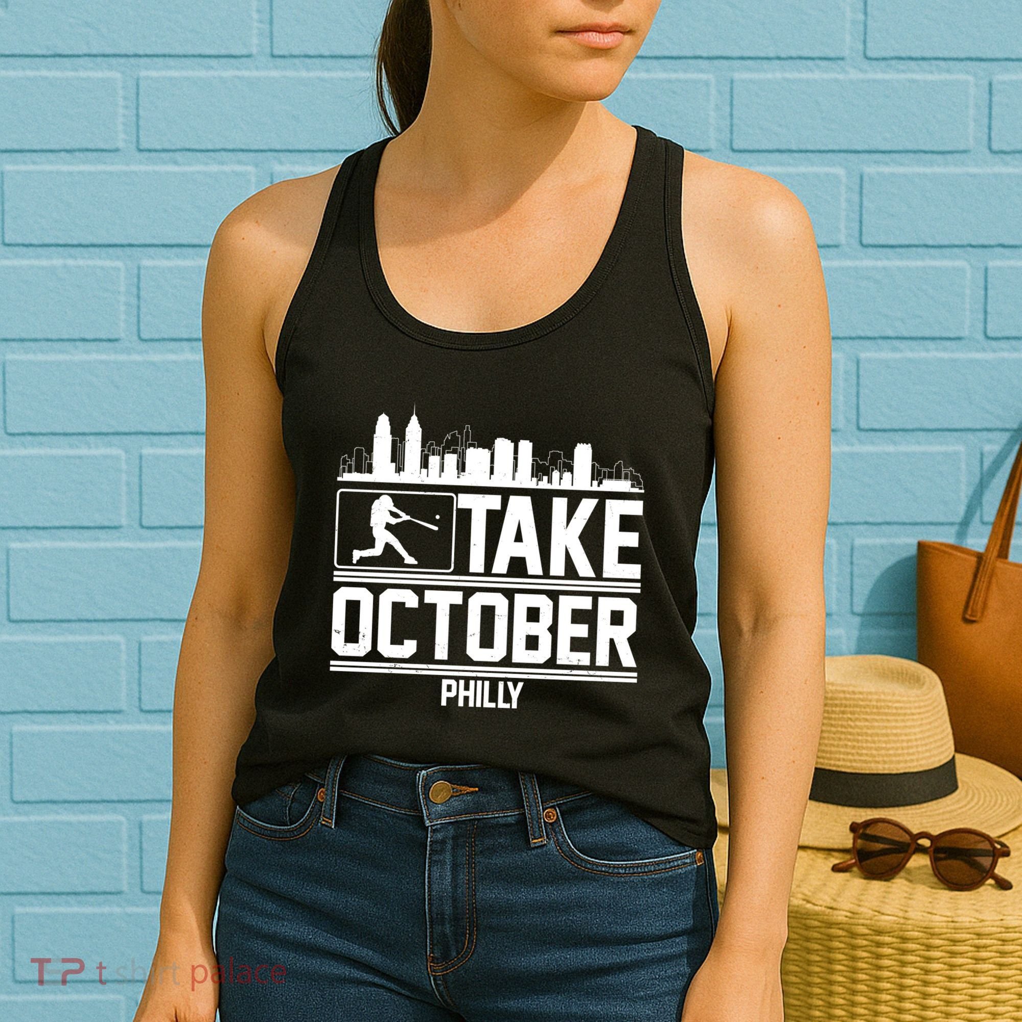 Take October Baseball Fan Philadelphia Skyline Women's Tank Top