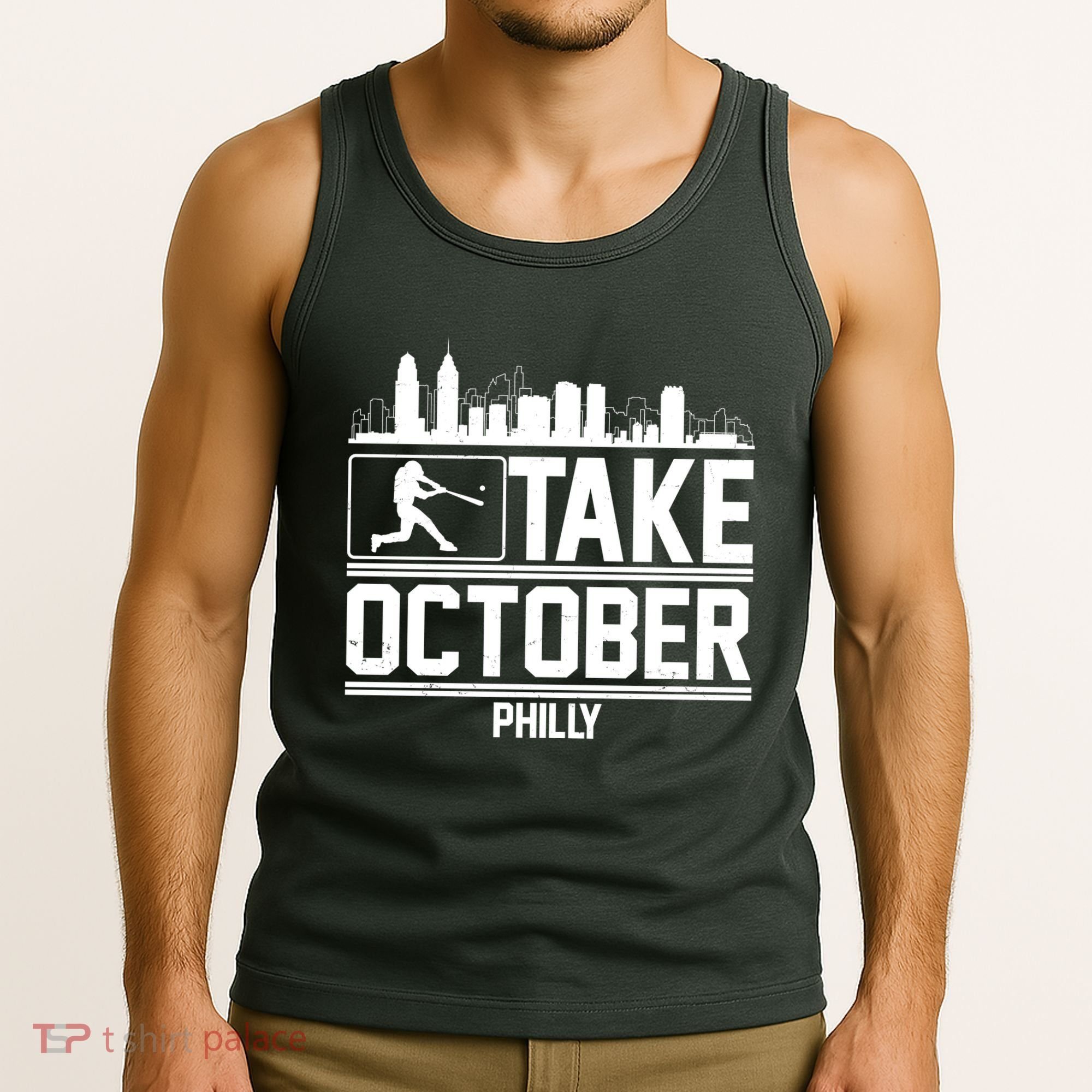 Take October Baseball Fan Philadelphia Skyline Tank Top
