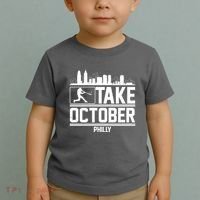 Take October Baseball Fan Philadelphia Skyline Toddler T-Shirt thumb 2
