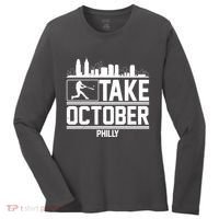 Take October Baseball Fan Philadelphia Skyline Women's Long Sleeve Shirt thumb 0