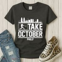 Take October Baseball Fan Philadelphia Skyline Women's T-Shirt thumb 3