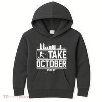 Take October Baseball Fan Philadelphia Skyline Kids Hoodie thumb 0