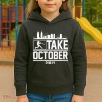 Take October Baseball Fan Philadelphia Skyline Kids Hoodie thumb 3