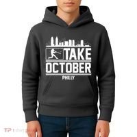 Take October Baseball Fan Philadelphia Skyline Kids Hoodie thumb 4