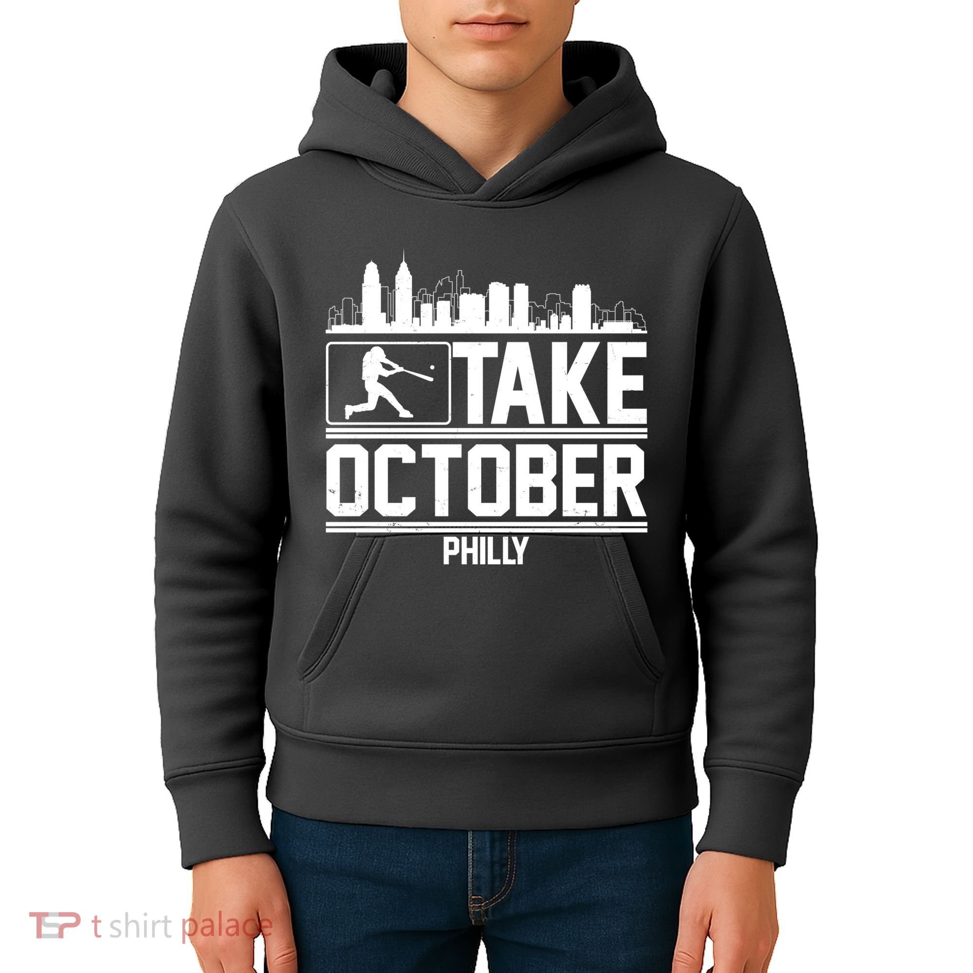 Take October Baseball Fan Philadelphia Skyline Kids Hoodie