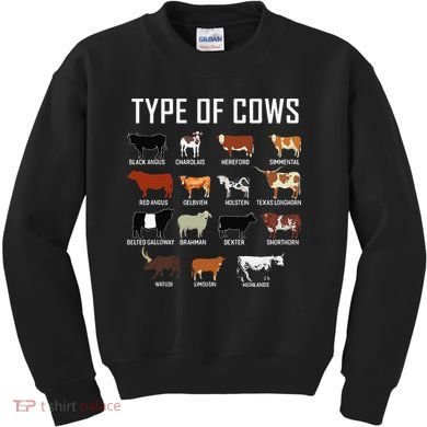 Types Of Cows Farmer Tee Costume Cow Kids Sweatshirt