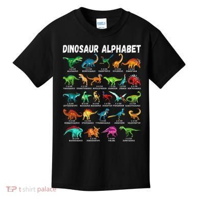 Types Of Dinosaurs Alphabet A Z ABC Dino Identification Kids T-Shirt