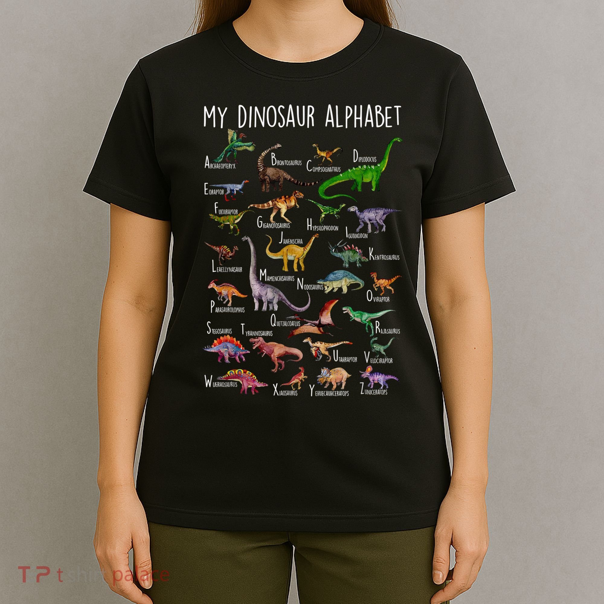 Types Of Dinosaurs Alphabet A Z Abc Dino Rex Identification T-Shirt