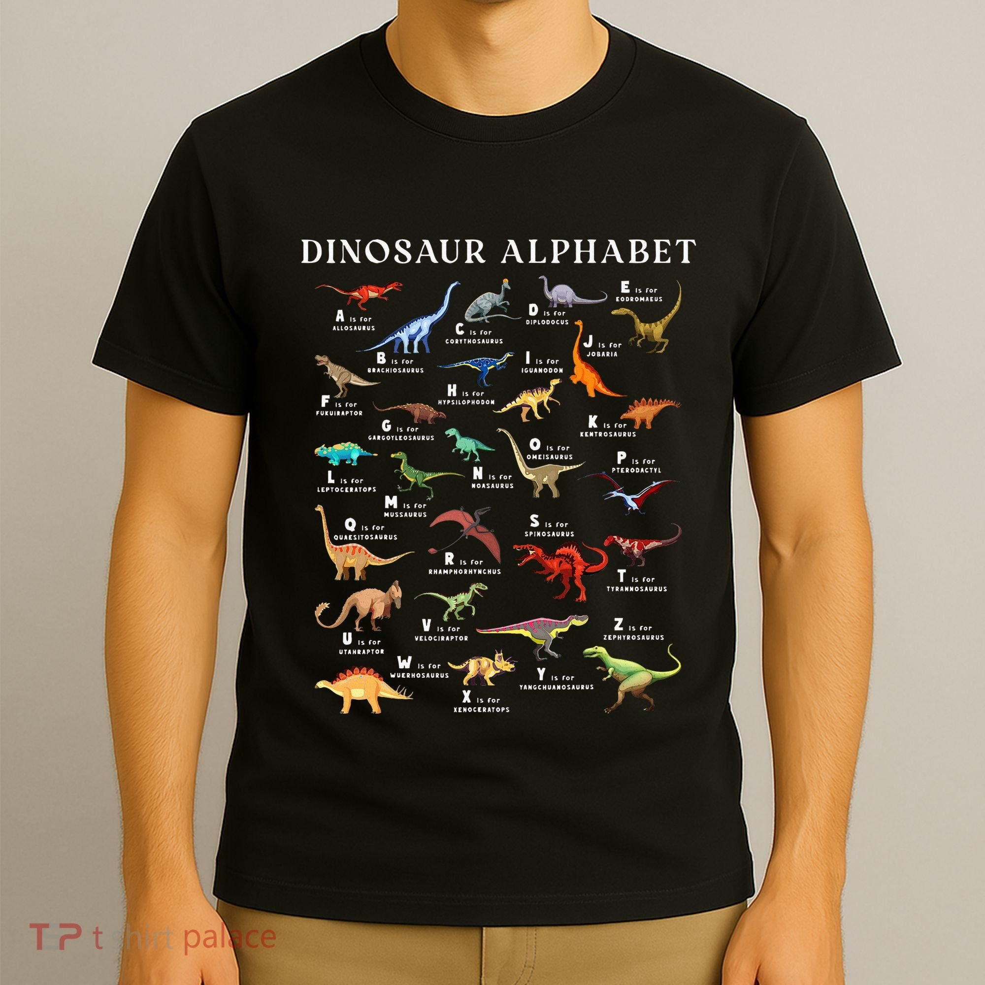 Types Of Dinosaurs Alphabet Abc Dino Identification Az T-Shirt