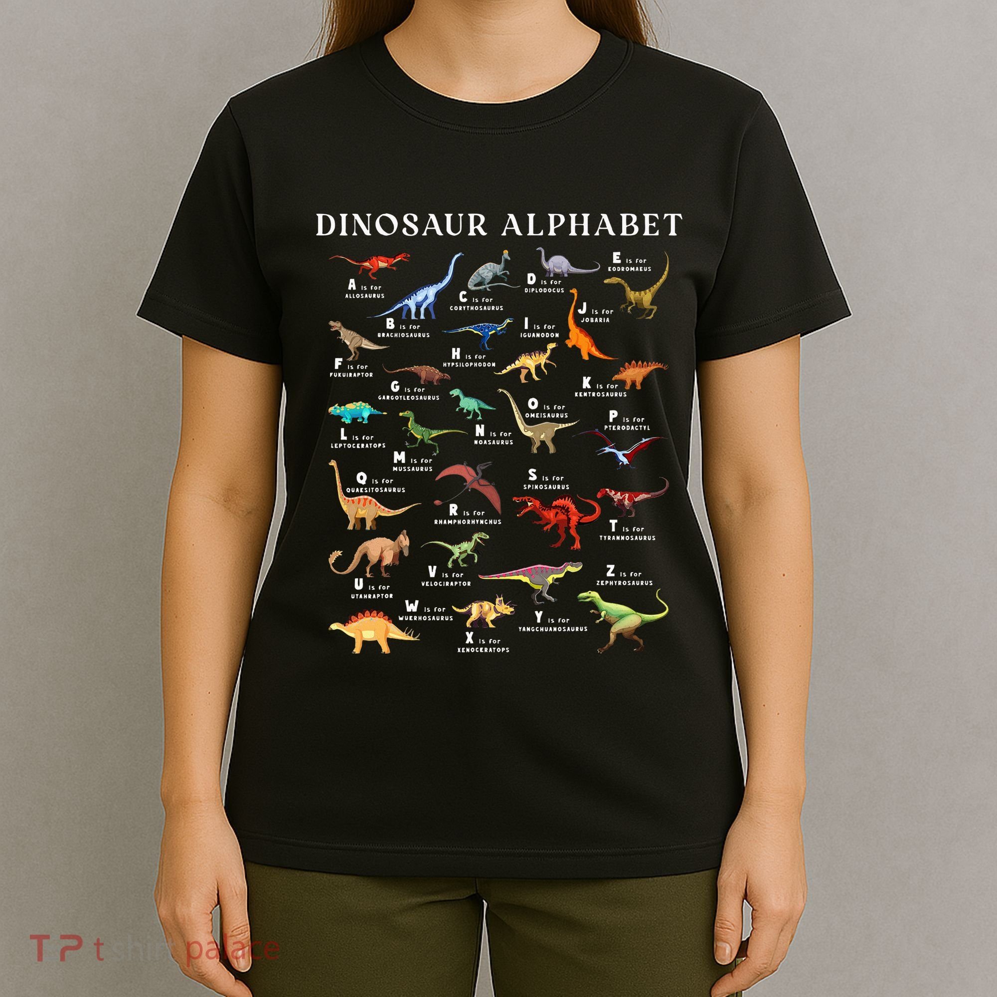 Types Of Dinosaurs Alphabet Abc Dino Identification Az T-Shirt
