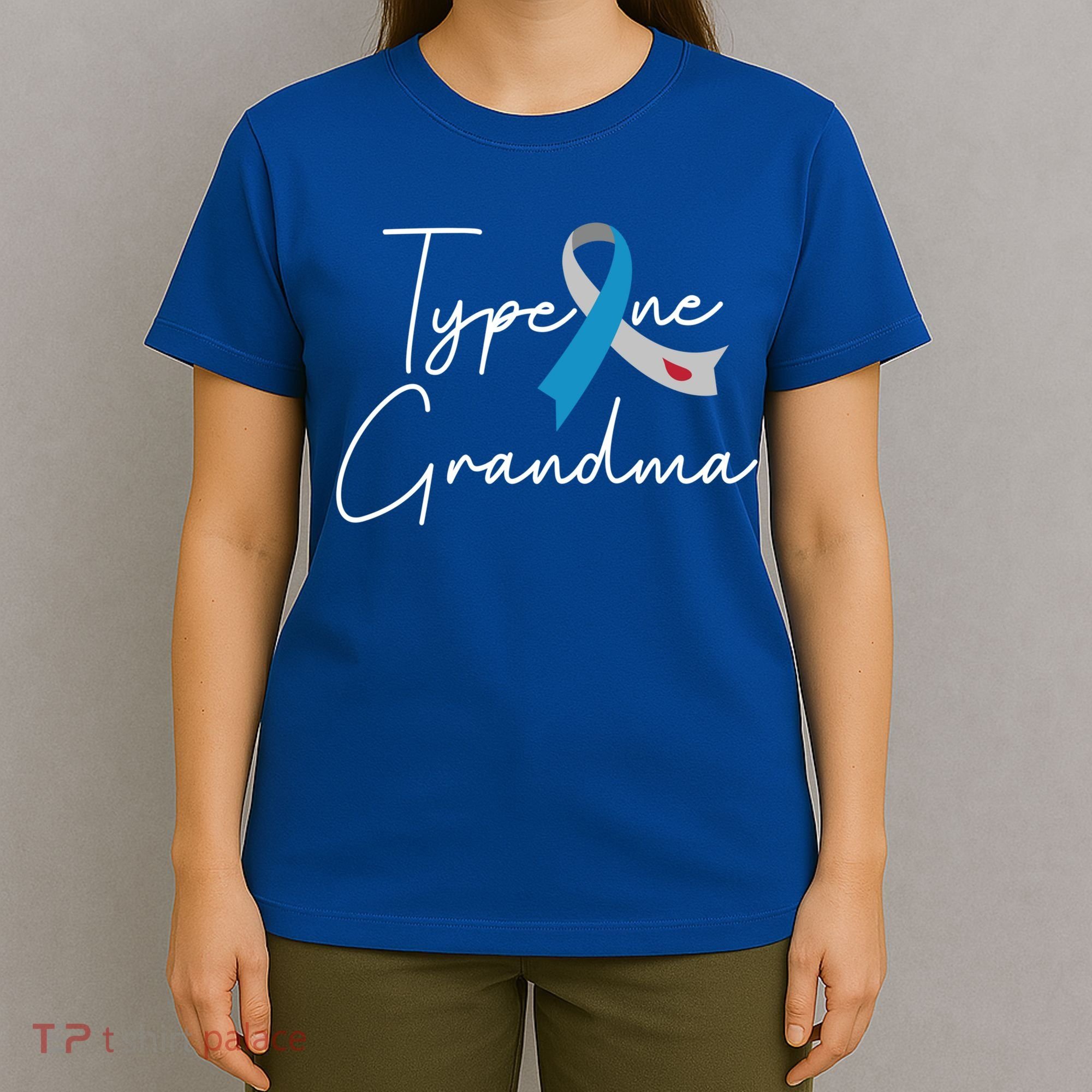 Type One Diabetes Grandma T1d Awareness Blue Grey Ribbon Gift T-Shirt