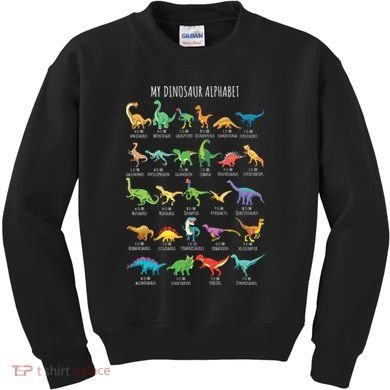 Types Of Dinosaurs Alphabet AZ ABC Dino Identification Short Sleeve Kids Sweatshirt