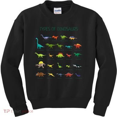 Types Of Dinosaurs Dino Identification Kids Sweatshirt