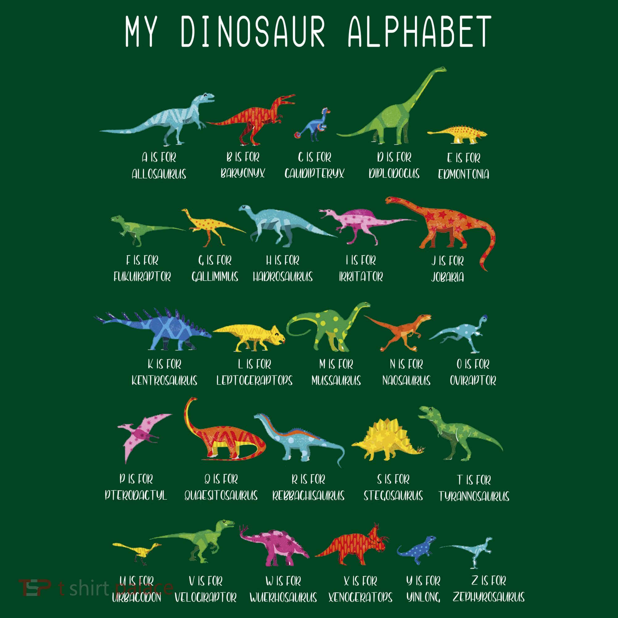 Types Of Dinosaurs Alphabet Dino Identification T-Shirt