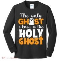 The Only Ghost I Know Is The Holy Ghost Halloween Christian Kids Long Sleeve Shirt thumb 0