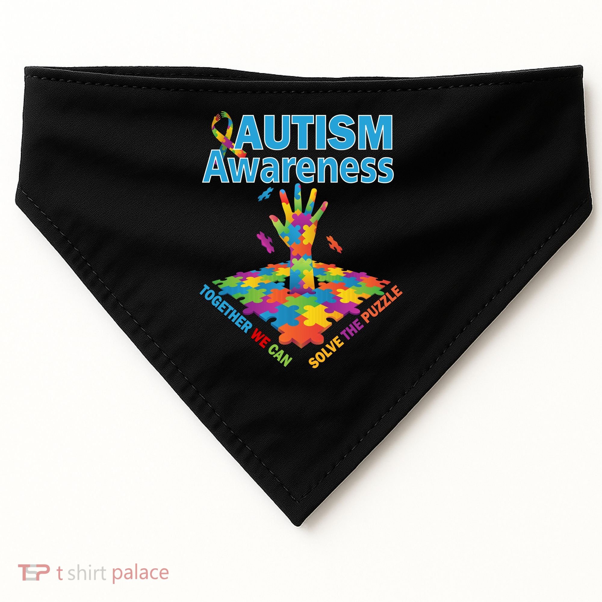 Together We Can Solve The Puzzle Autism Awareness USA-Made Doggie Bandana