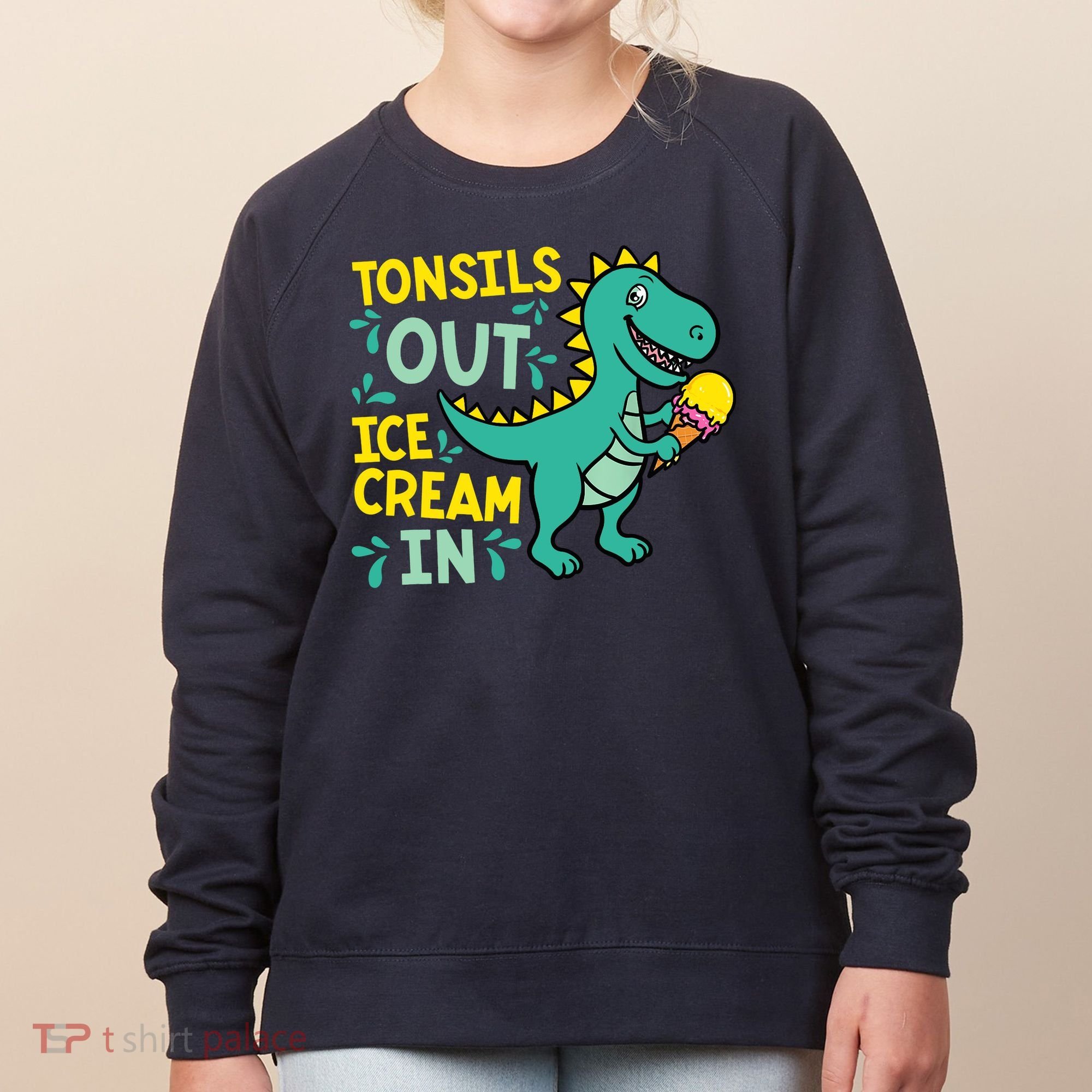Tonsils Out Ice Cream In Dino Tonsillectomy Tonsil Removal Women's Sweatshirt